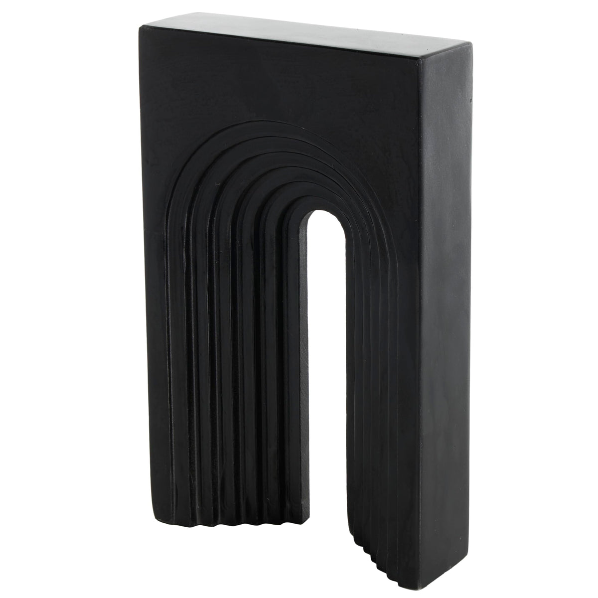 Deco 79 Marble Geometric Decorative Sculpture Rectangular Home Decor Statue with Arched Groove Interior, Accent Figurine 7" x 2" x 11", Black