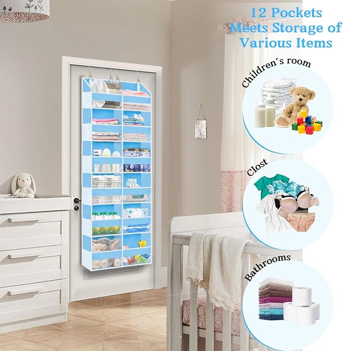 Over The Door Organizer 6 Tiers, Extra Large Behind Door Storage of 12