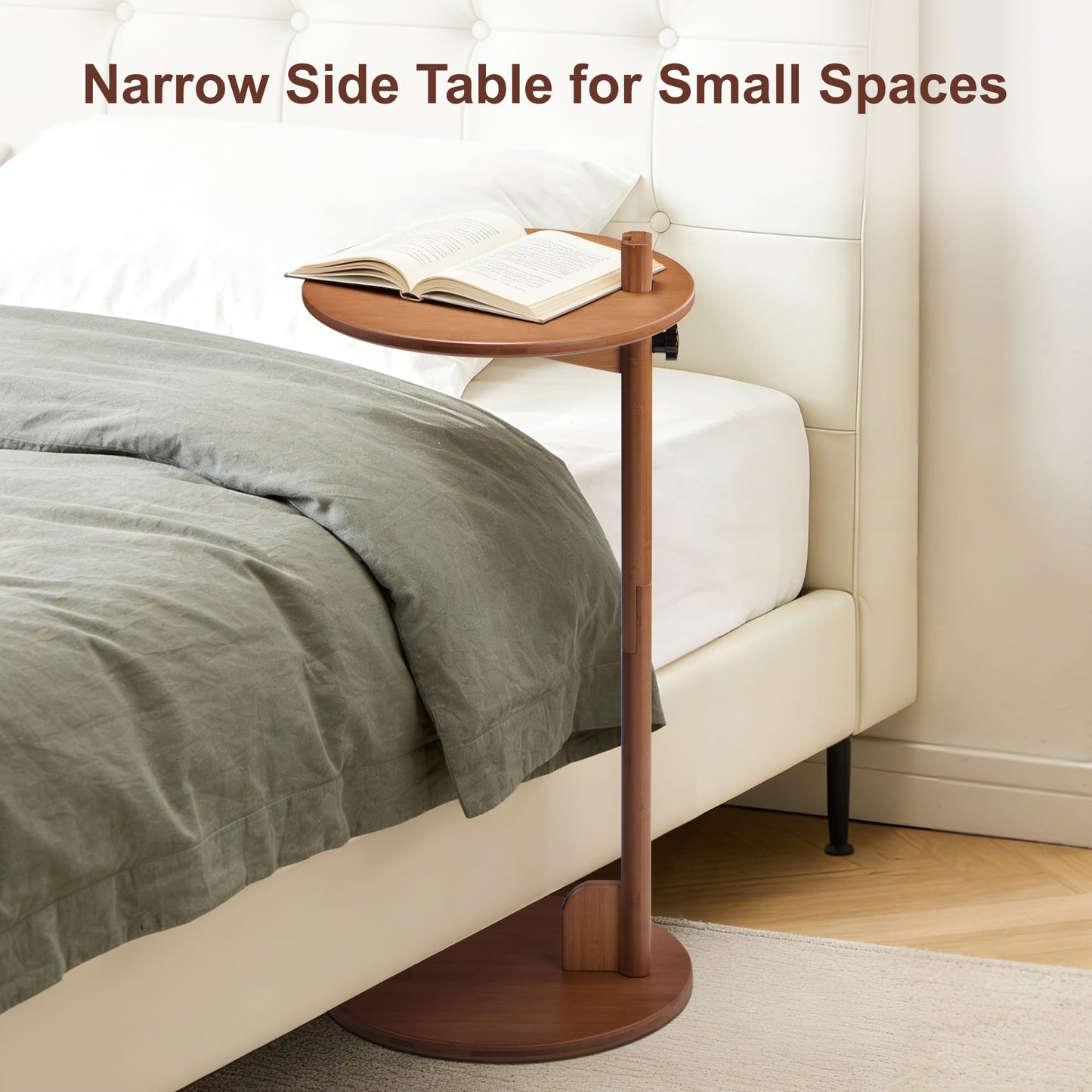 VELOHEIM Bamboo C Shaped Side End Table 18–26" Height Adjustable for Sofa
