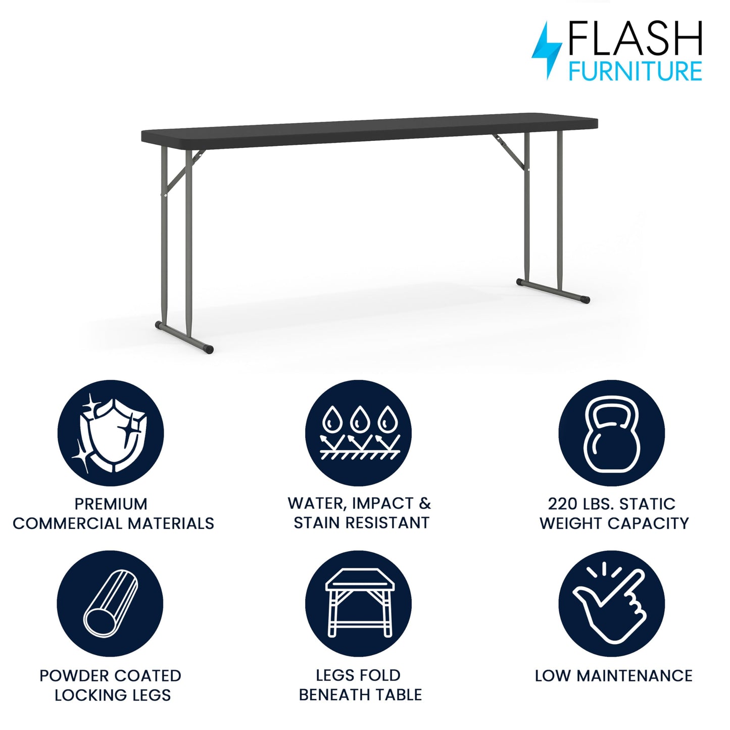Flash Furniture Kathryn 6' Rectangular Plastic Folding Table, Long Plastic Foldable Table for Indoor/Outdoor Events, Black