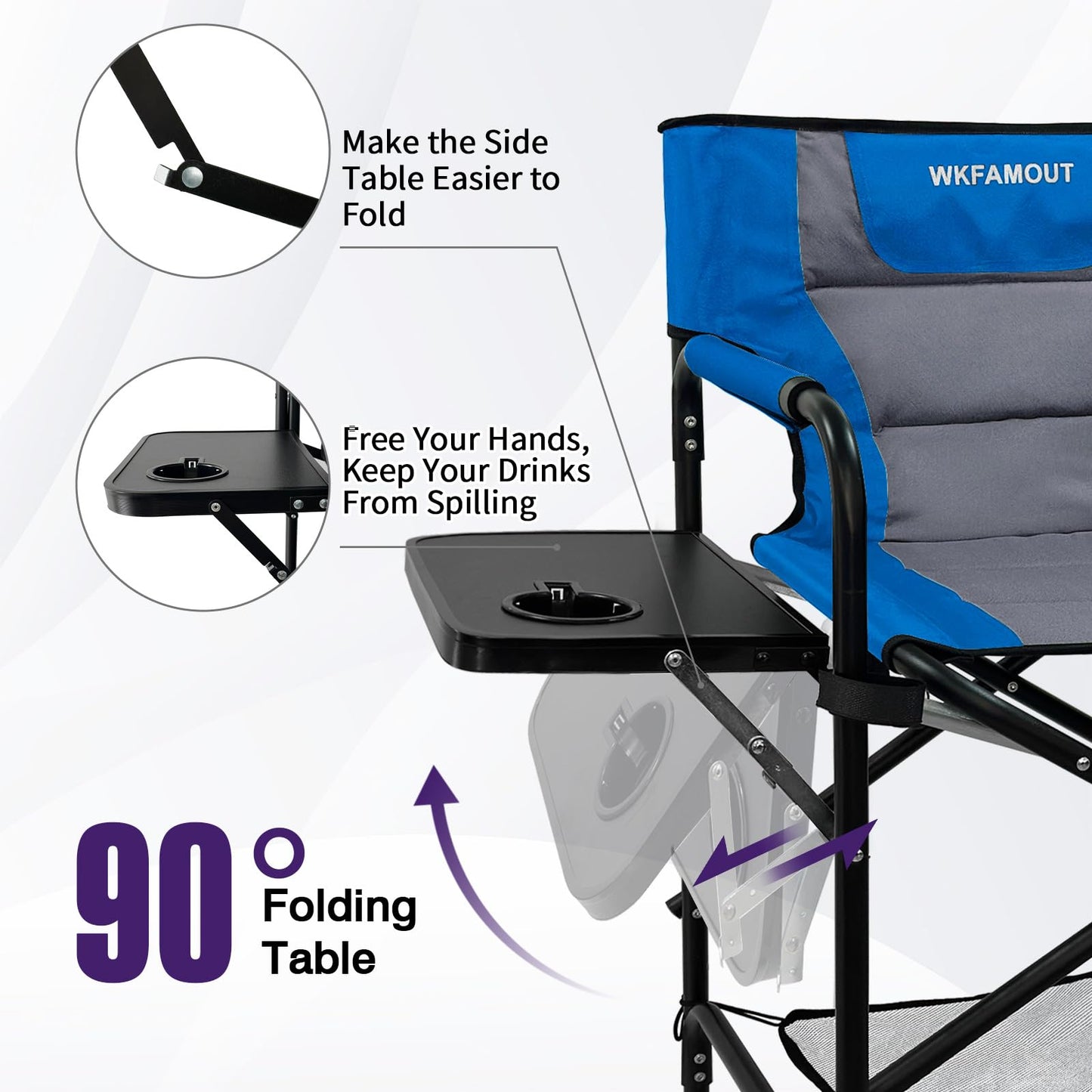 WKFAMOUT Tall Folding Directors Chair with Side Table 30.71" Seat Height Foldable Camping Chair Bar Stool for Makeup Artist Face Painting with Footrest and Storage Pocket Supports 350LBS