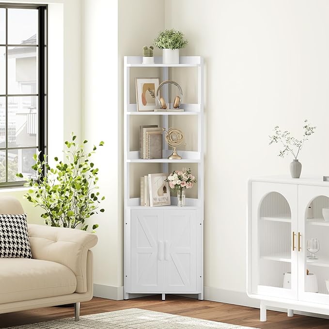 HOOBRO Corner Shelf with Storage, Tall Corner Cabinet, 5-Tier Bookshelf Stand