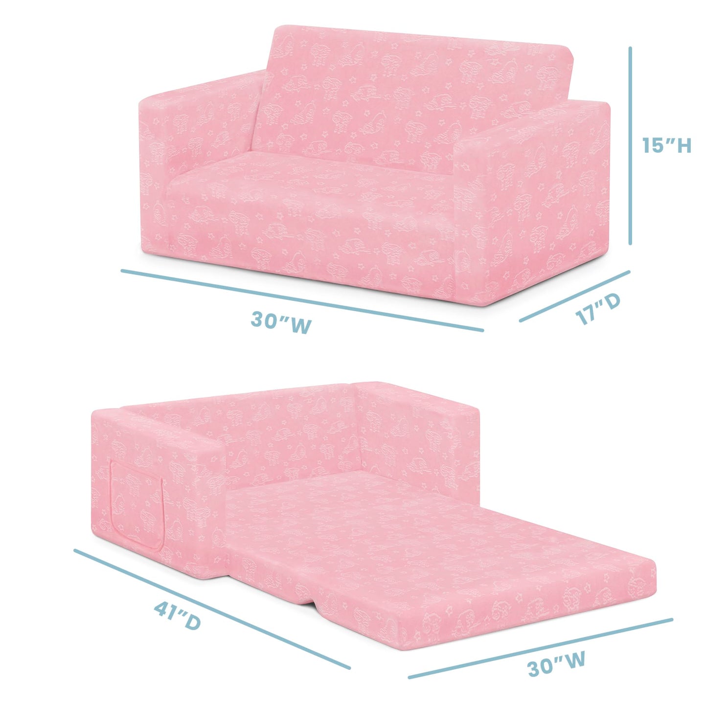 Delta Children - Serta Perfect Sleeper Kids 2-Seater Sofa, Convertible 2-in-1 Flip Open Toddler Couch Sleeper, Foam Chair for Playroom & Bedroom, Bed Lounger, Comfy Play Sleeping Lounge Chair, Pink