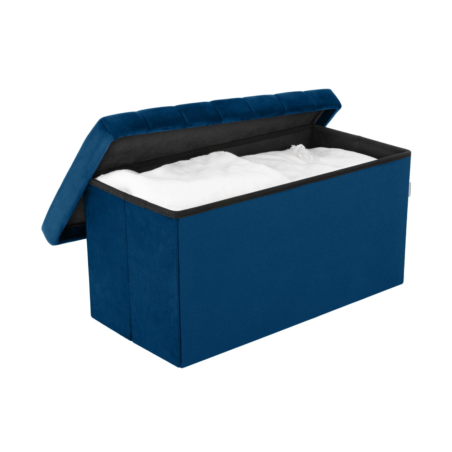 Seville Classics Cushioned Fabric Ottoman Hidden Storage Chest Footrest Chair, Padded Seat for Bedroom, Dorm, Loft, Living Room, Entryway, Hallway, Blue Velvet, 30" Bench