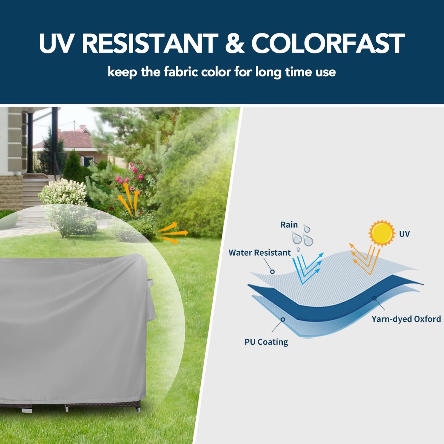 Easy-Going Rectangle Patio Furniture Cover Waterproof Outdoor Dining Table and Chair Cover Anti-UV Outside Sectional Sofa Set Covers (110"L x 84"W x 28"H, Grey)