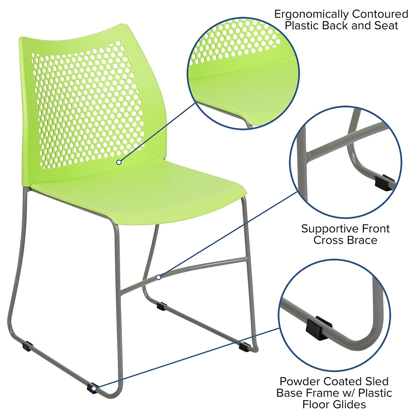 Flash Furniture Hercules Series Contoured Lobby Chairs with Air-Vent Honeycomb Backs, Ergonomic Stacking Chairs for Offices, Set of 5, Green
