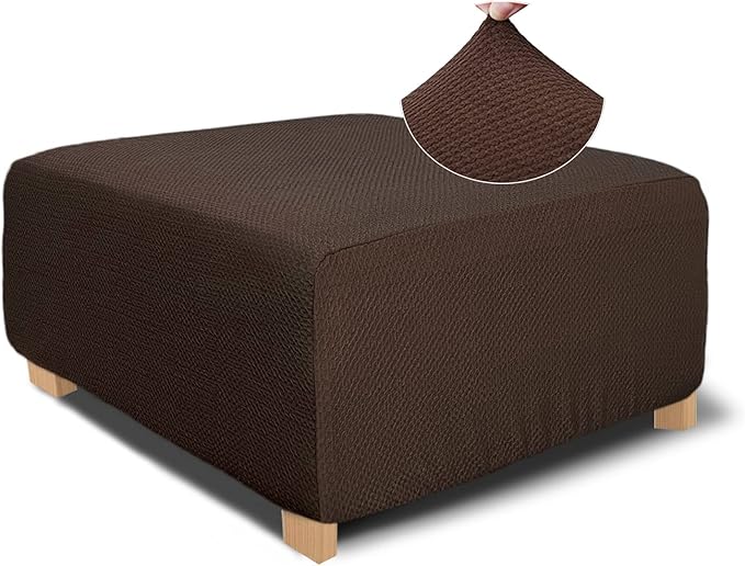 NeColorLife Square Ottoman Cover Jacquard Fabric Ottoman Slipcover Thick