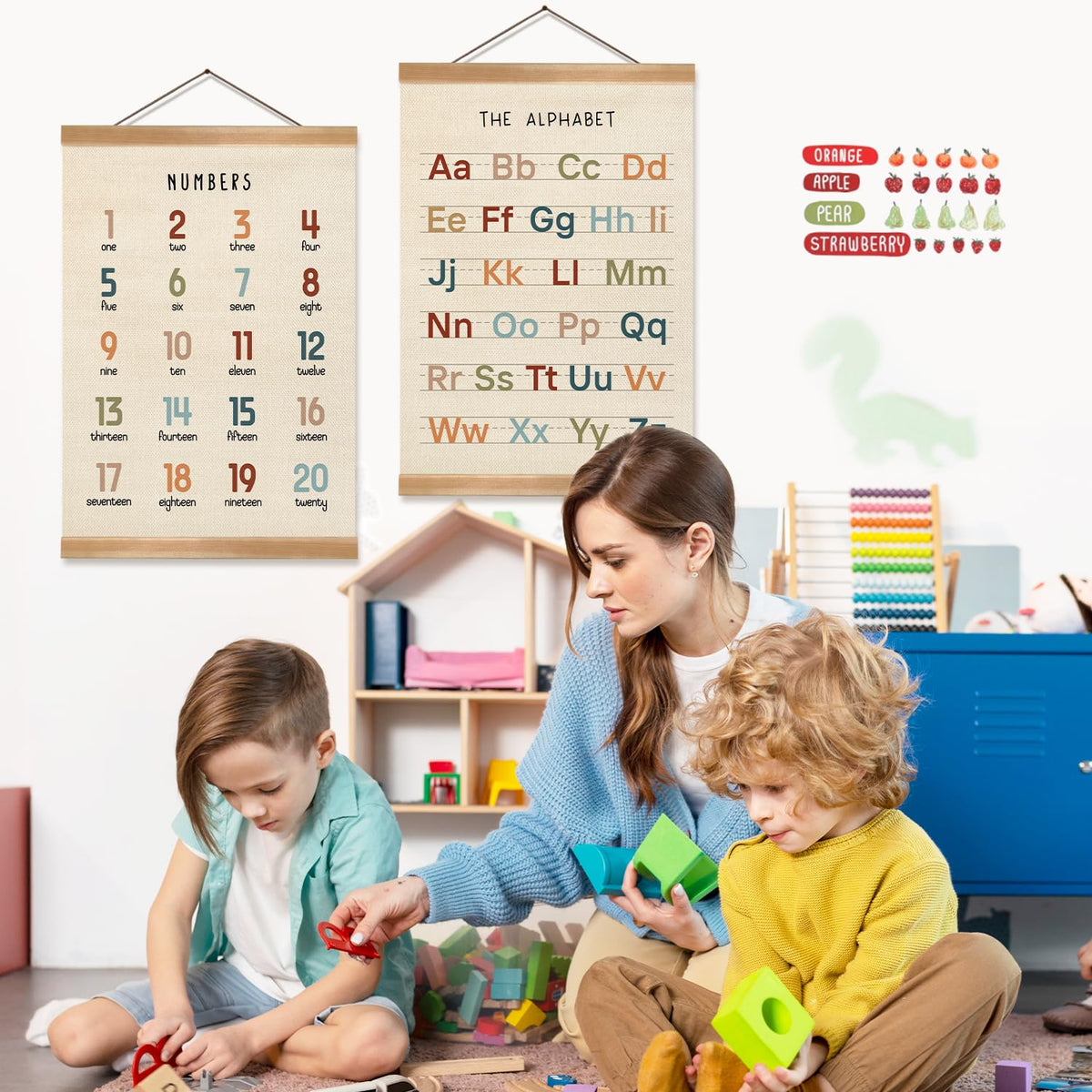 ZTGDA Alphabet Numbers Poster Set of 2, Alphabet Numbers Wall Art, ABC Banner Poster, Banner Wall Hanging Decor for Toddler Room Playroom Nursery Wall Classroom Decor 12x16inch (123&ABC-02)