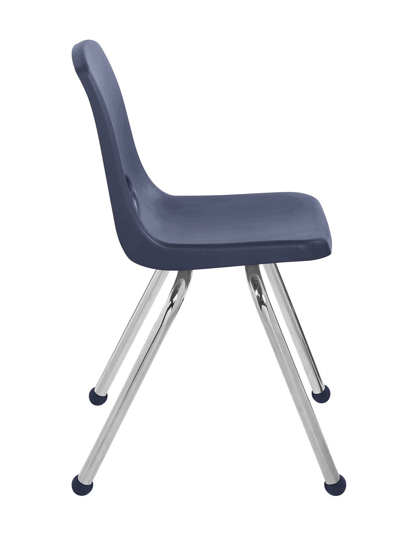 FDP 16" School Stack Chair, Stacking Student Seat with Chromed Steel Legs and Ball Glides For In-Home Learning or Classroom - Navy (4-Pack), 10382-NV