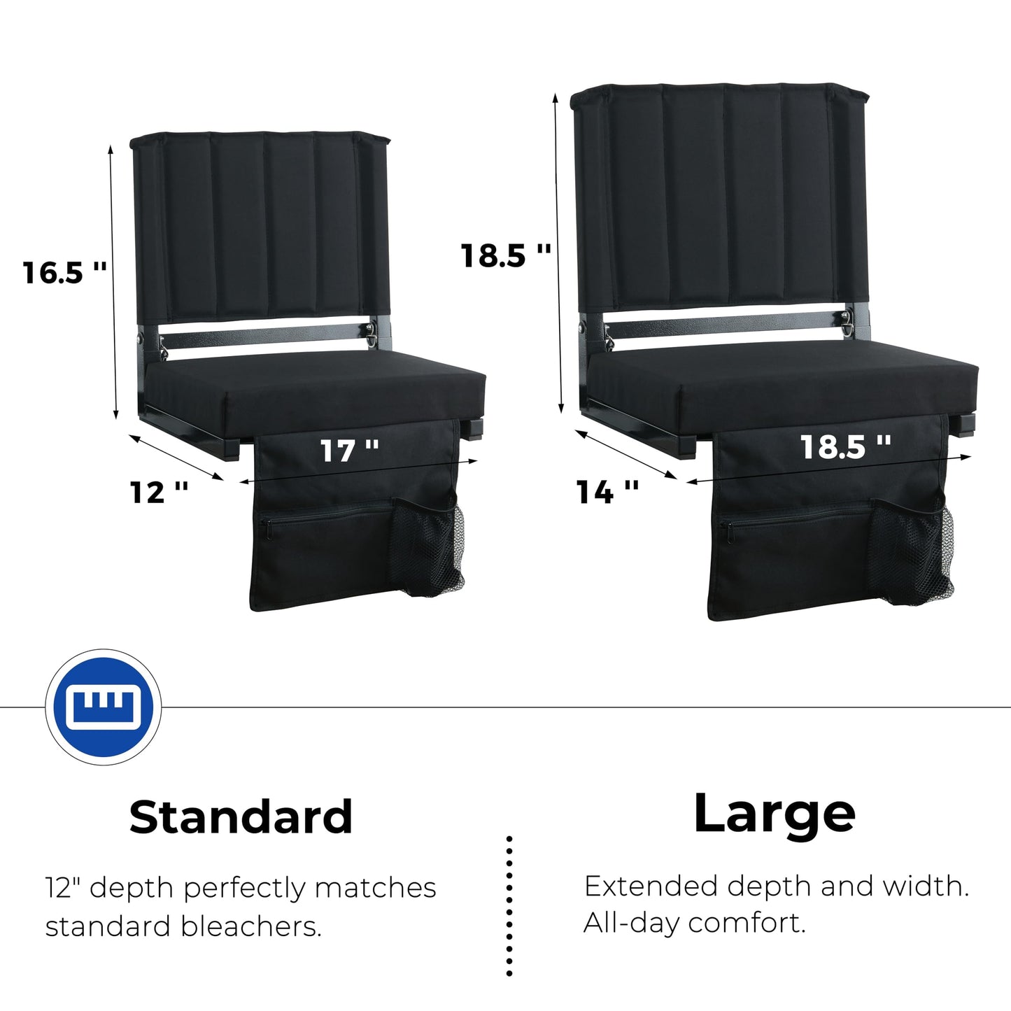 SPORT BEATS Stadium Seats with Back Support Bleacher Chairs with Back and Cushion Thick Padded Bleacher Seats Includes Shoulder Strap Black 1pc Standard