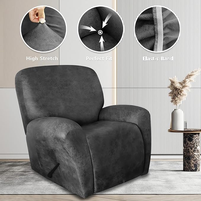 ANARACHON Recliner Chair Covers Leather Like, 4 Pieces Recliner Cover