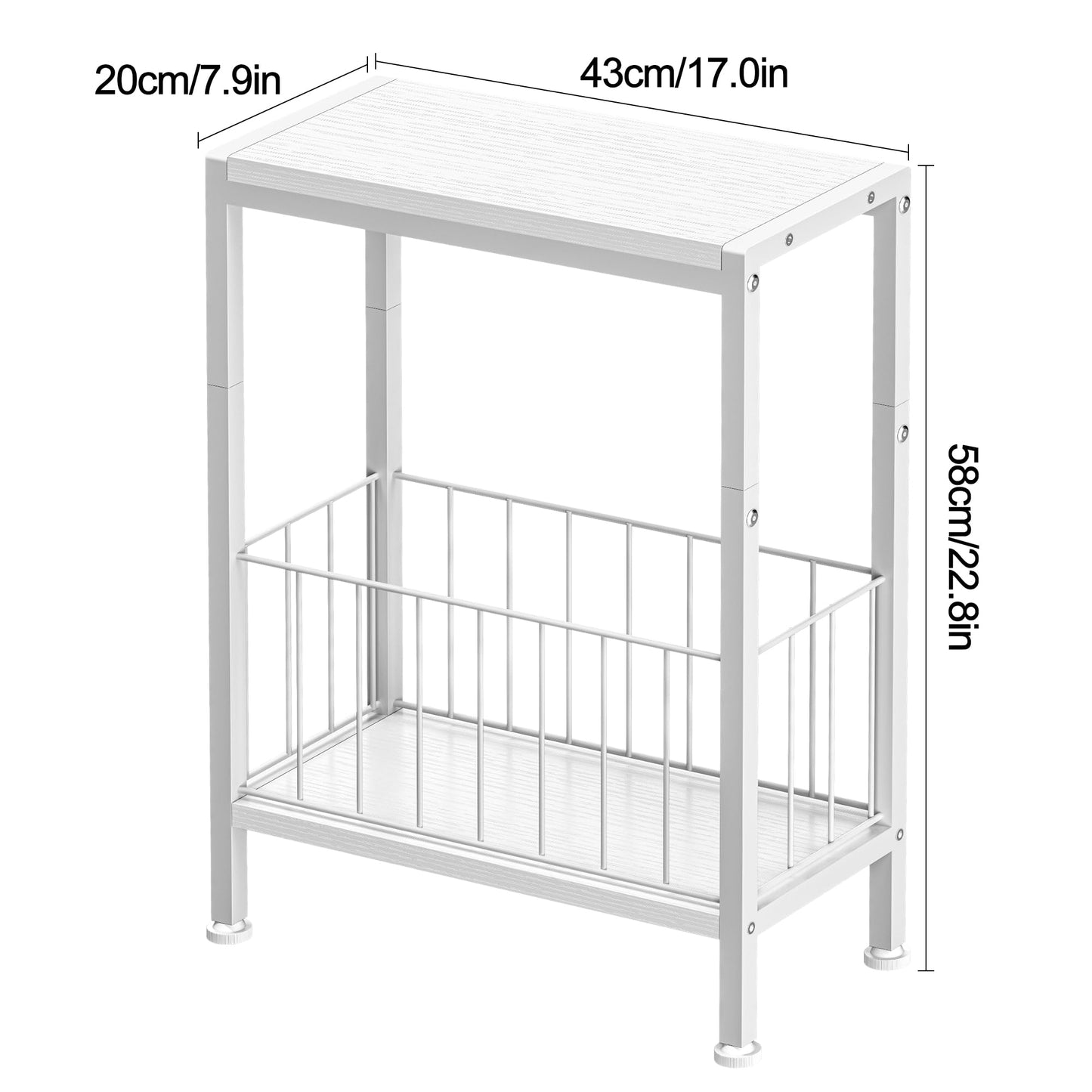 Lifenite Narrow Side Table, Skinny End Tables with Magazine Holder, Small Sofa Table for Small Spaces, Space-Saving Design, Slim Nightstand Bedside Table for Living Room, Bedroom, Office, White