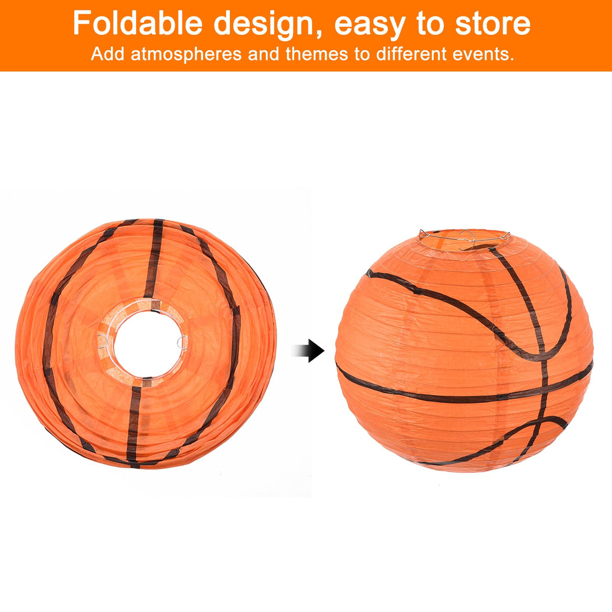 MECCANIXITY Basketball Paper Lanterns, 10" Round Hanging Chinese/Japanese Lantern Decoration for Home Birthday Party Wedding Christmas Classroom Decor, Orange 3 Pcs