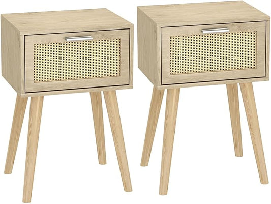 LAATOOREE Nightstand Set of 2, Small Bedside Table, Boho Side End Table