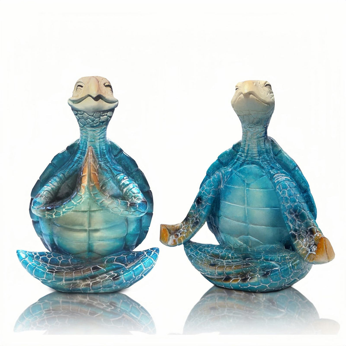 ZFQGEGE 2-Pack Yoga Sea Turtle Figurines - Resin Meditation Desk Statue Decor with Non-Slip Base Zen Ocean Theme Table Shelf Sculptures Beach Bathroom Office Decoration Gifts for Women Turtle Lovers