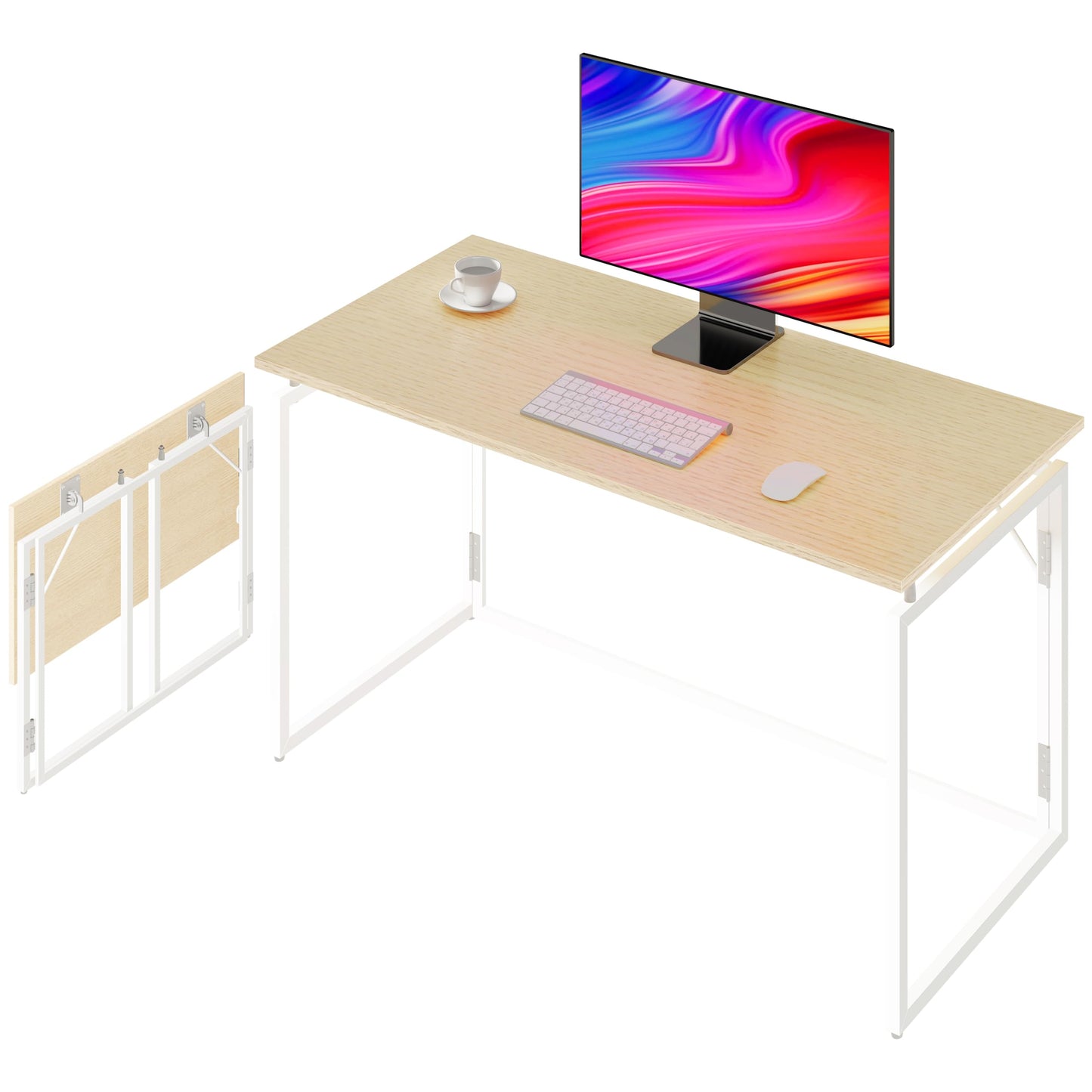 alawooder Folding Desk - 39.4” Wood Top Foldable Desk for Small Spaces | No Assembly Required Compact Desk for Home Office, Writing, and Study