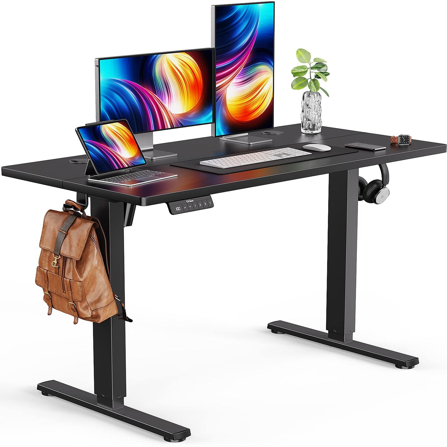 ErGear Electric Standing Desk, Height Adjustable Sit Stand up Desk with Wheels, Memory Computer Workstation Table with Splice Board for Home Office, 48 x 24 Inches, Black