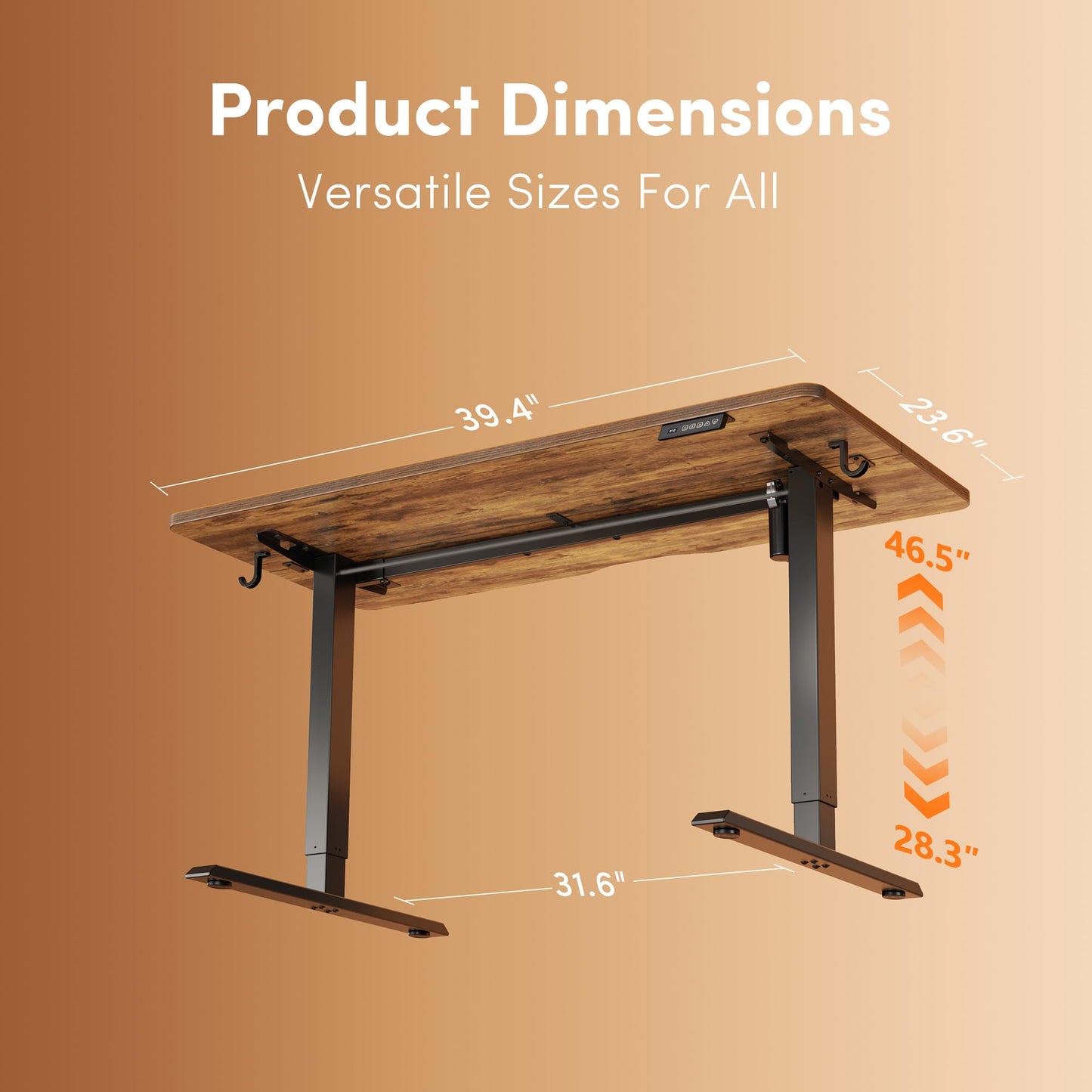 FEZIBO 40 x 24 Inches Electric Standing Desk Adjustable Height, 3 Memory Height Settings, Sit Stand Up Desk for Home Office & Computer Workstation, Rustic Brown