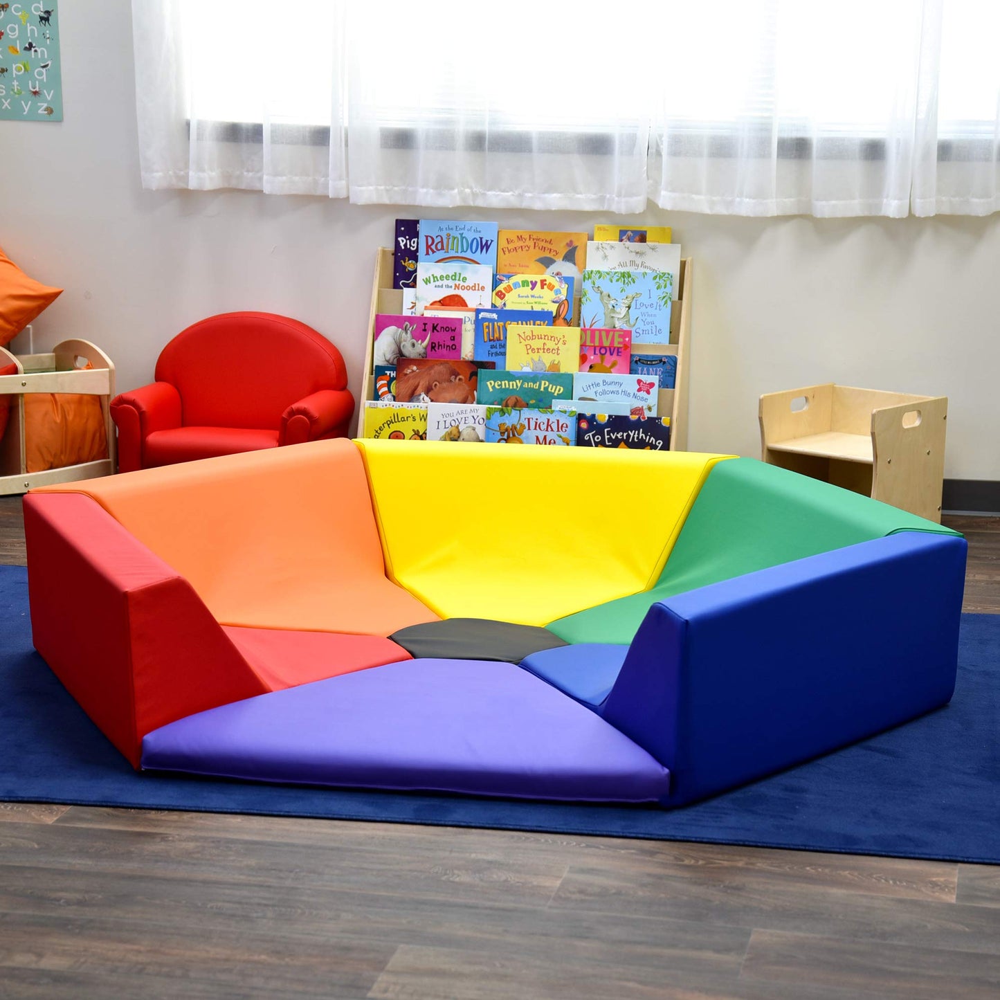 Children's Factory Hexagon Happening Hollow Kids Reading Nook, Toddler Modular Couch for Daycare, Classroom, Rainbow