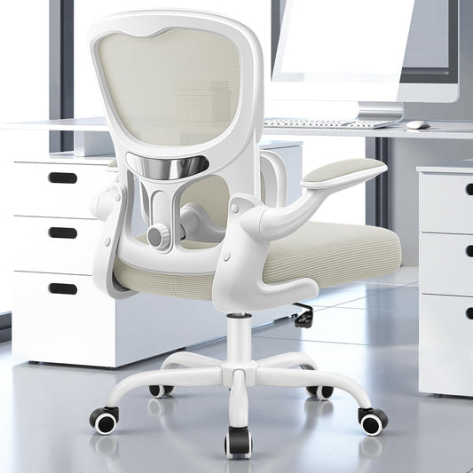 ALLGOD Ergonomic Office Chair, Breathable Mesh Ergonomic Desk Chair with Adjustable Lumbar Support, Flip-up Armrests, Computer Chairs Comfortable for Home, Office, Work, 300lbs, White, Upgrade