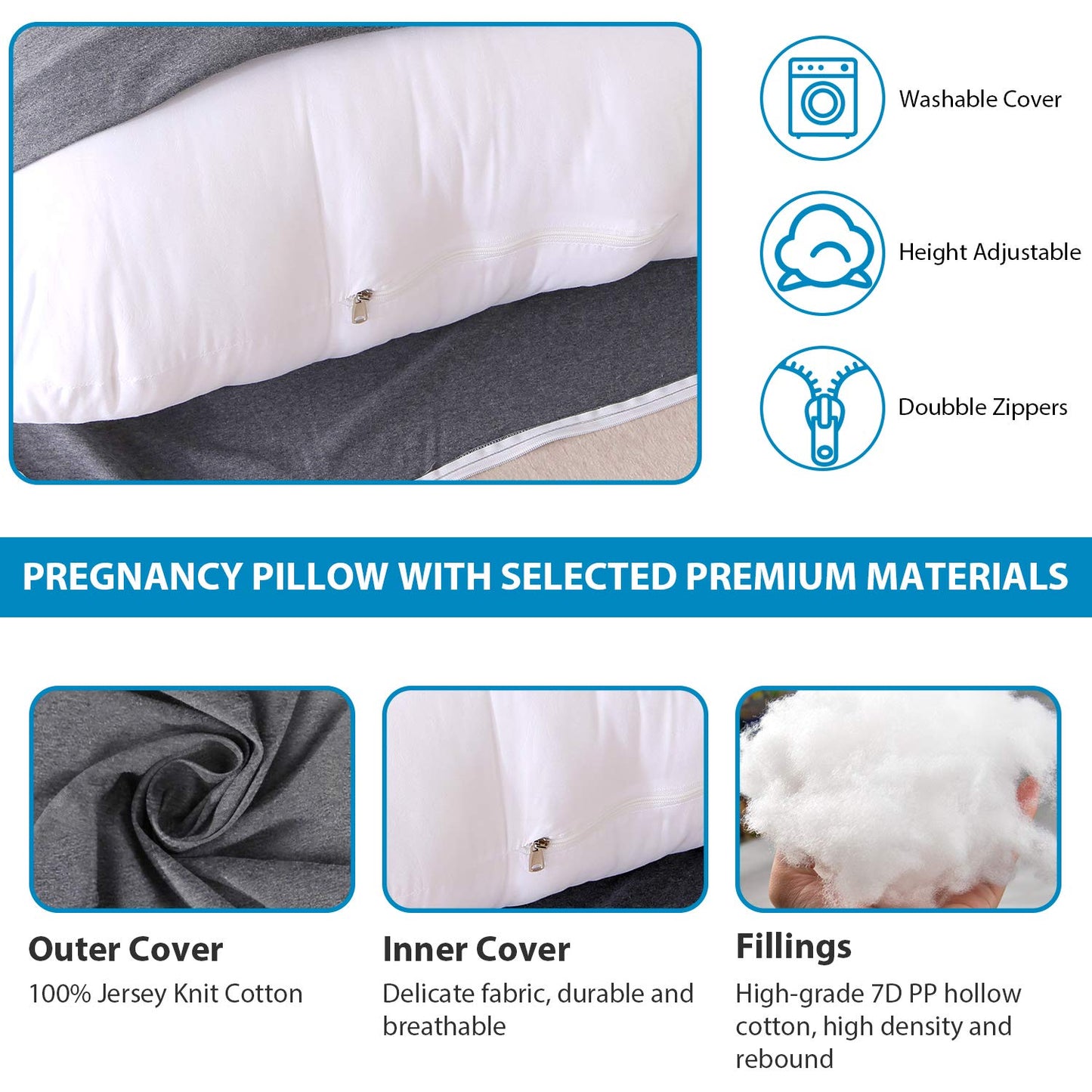 Victostar Pregnancy Pillow,57 inches U Shaped Maternity Pillow with Removable Cover Full Body Pillow Support for Back, HIPS, Legs, Belly (Black Gray)