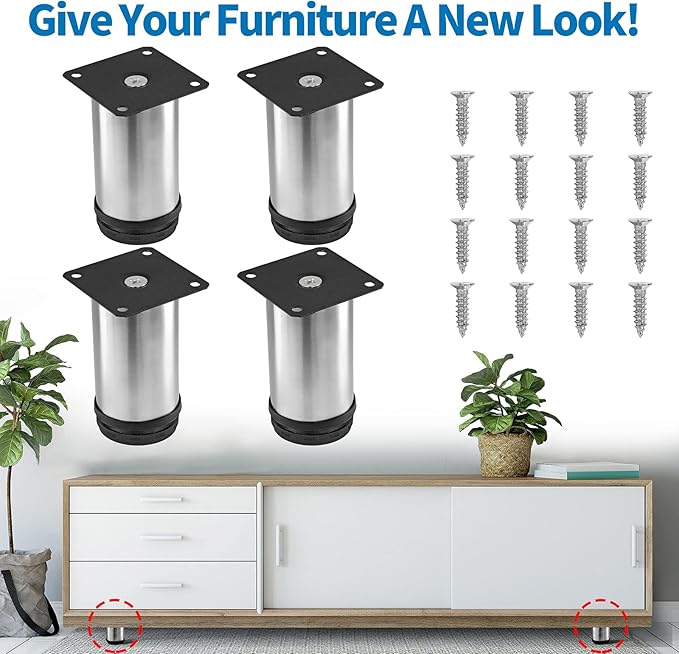 4 Inch Metal Furniture Legs Stainless Steel Adjustable Legs Silver Table Legs