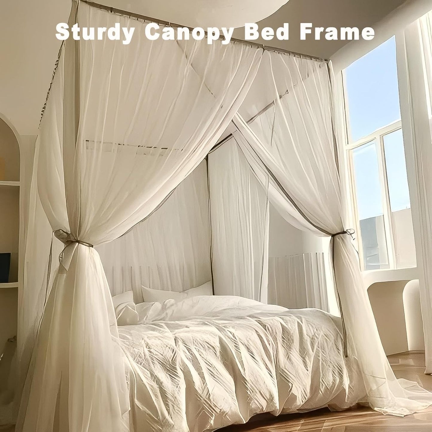 Stainless Steel Canopy Bed Frame Queen Size, Thicken Queen Size Canopy Frame for Metal Bed Wood Bed Bedroom Decor