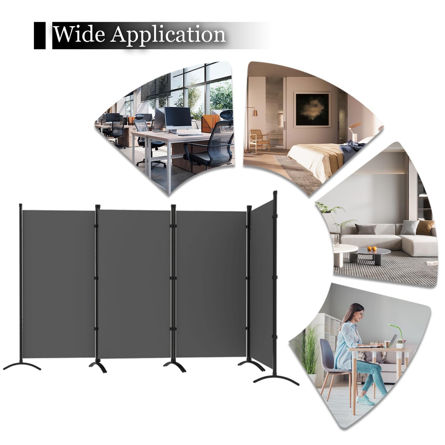 Room Divider, 6FT Tall Folding Partition Room Dividers 4 Panel, Portable and Freestanding Room Divider Screen Wall Divider for Home and Office, Grey