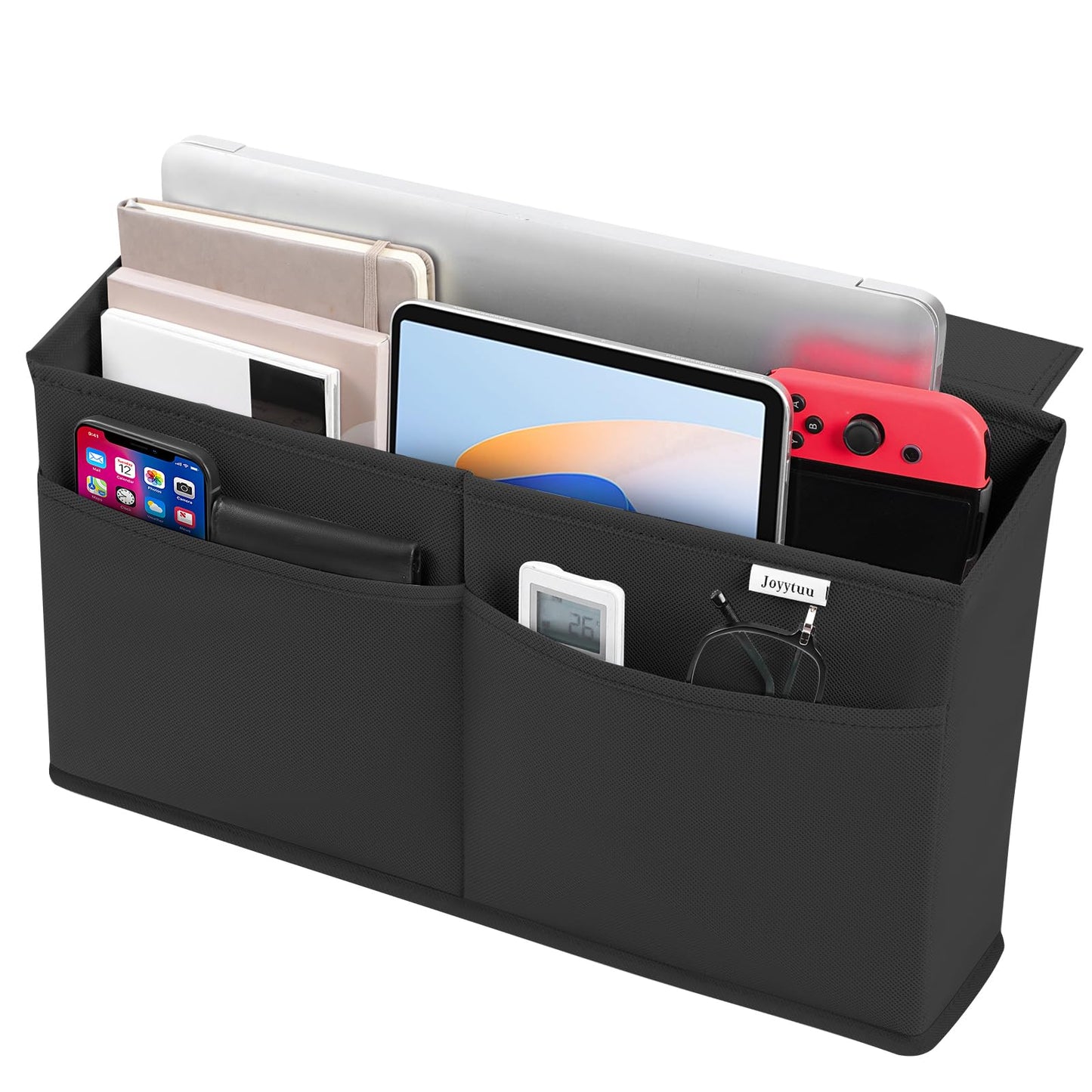 JOYYTUU Desk Side Hanging Organizer, Adhesive Storage Bag with Pockets for Magazine Ipad Notebook, for End Tables Home Office Desks Computer Workstations Dressing Table, Black