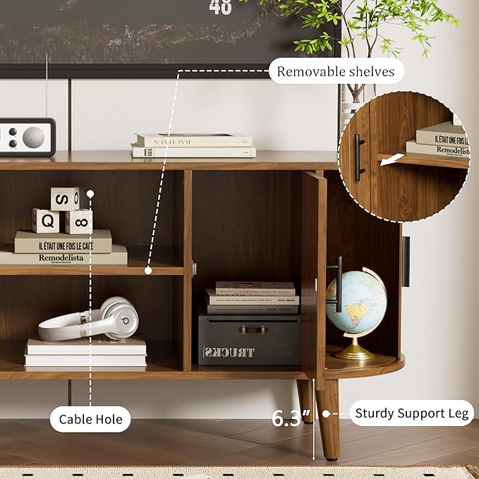 Mxtxmy 51" Fluted TV Stand, Mid-Century Modern Entertainment Center