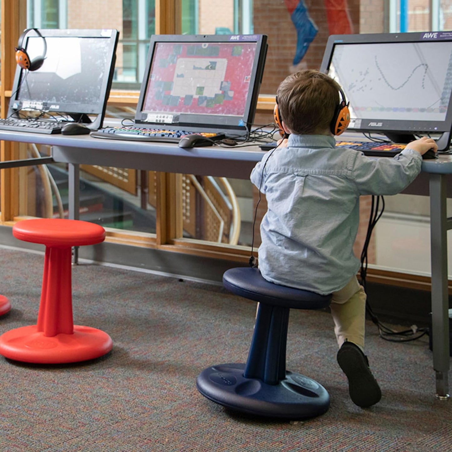 KORE Design Wobble Stool Chair, Girls + Boys Kid Desk Stools, Ergonomic Small Office Chairs, Flexible Seating for Active Child, ADD/ADHD, Classroom, School, Home, Kids (14in), Age 6-7 yrs, Red