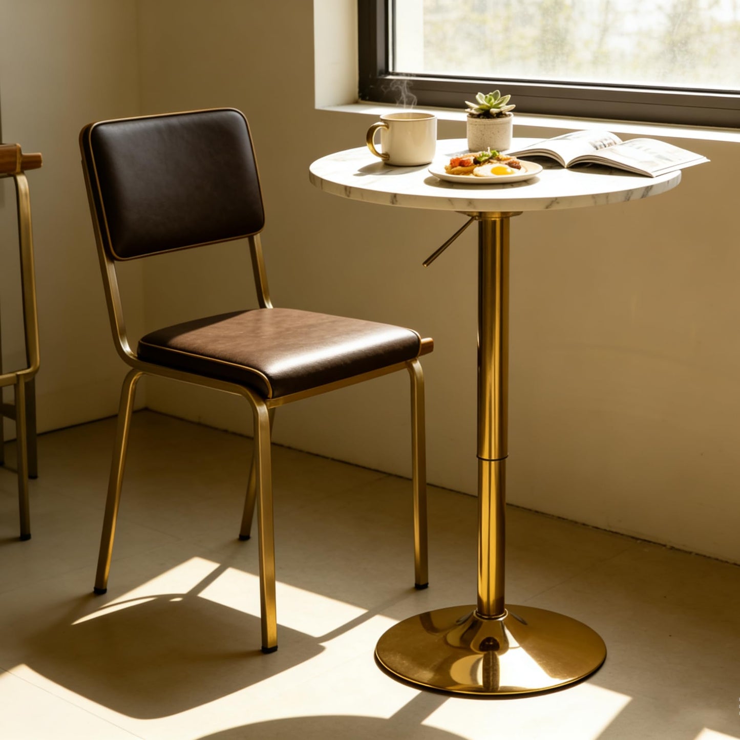 YHGSYXL Round Bar Table Gold Metal Base Height Adjustable 27.9"-35.4"