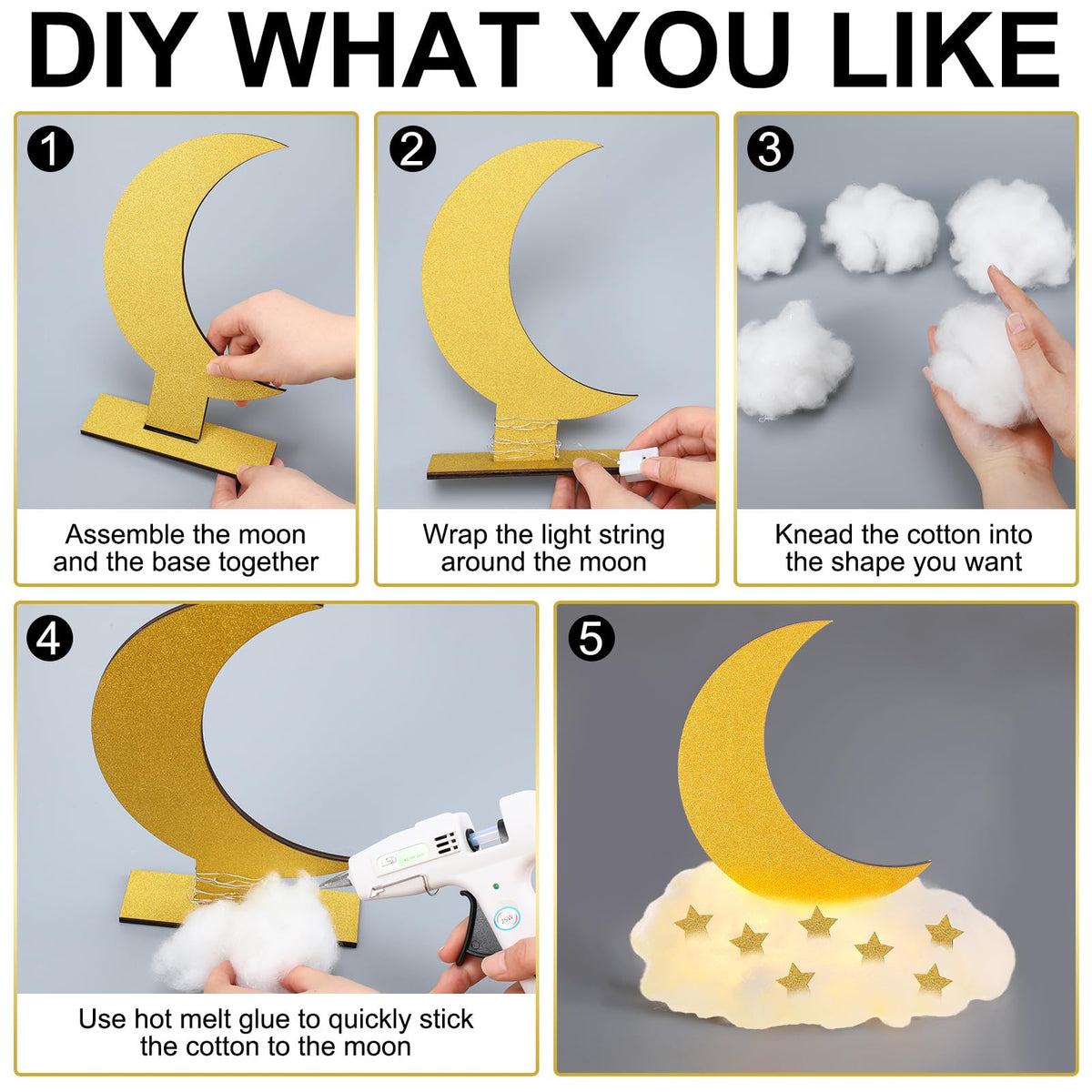 Wonderjune 9 Sets Twinkle Twinkle Little Star Table Centerpieces DIY Moon Stars Baby Shower Decorations Light Star Cloud Decor for Baby Shower Birthday Party DIY Crafts(Glitter Gold)