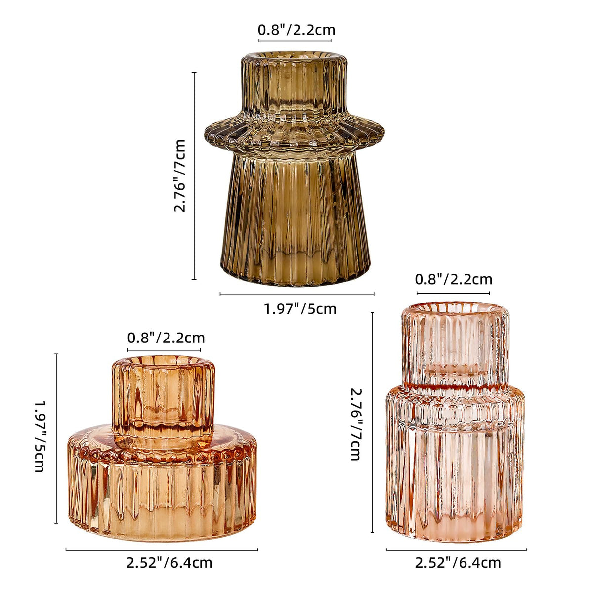 SYFURNIX Brown Candlestick Holders 12PCS Ribbed Glass Taper Candle Holders Set for Tealight Candlestick Candles, Table Centerpieces for Thanksgiving Christmas Farmhouse Decor Indoor and Outdoor