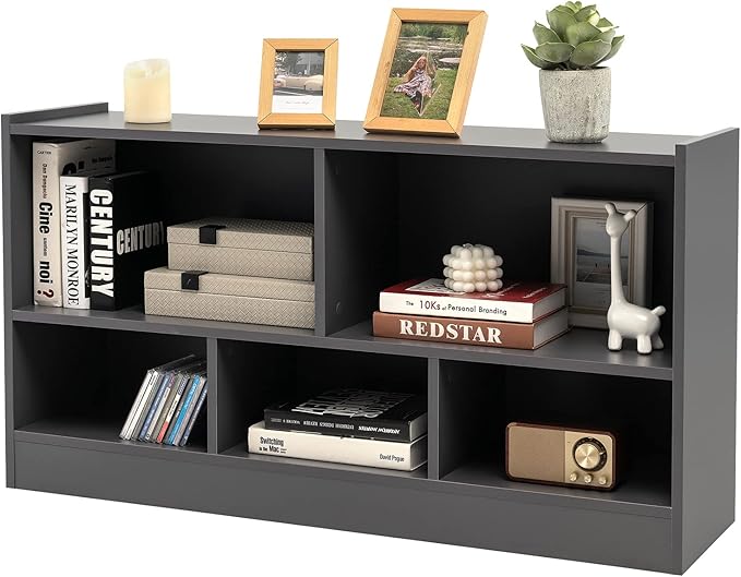 Tangkula 5 Cube Bookcase, 2 Tier Wooden Storage Open Bookshelf, Kid's Playroom