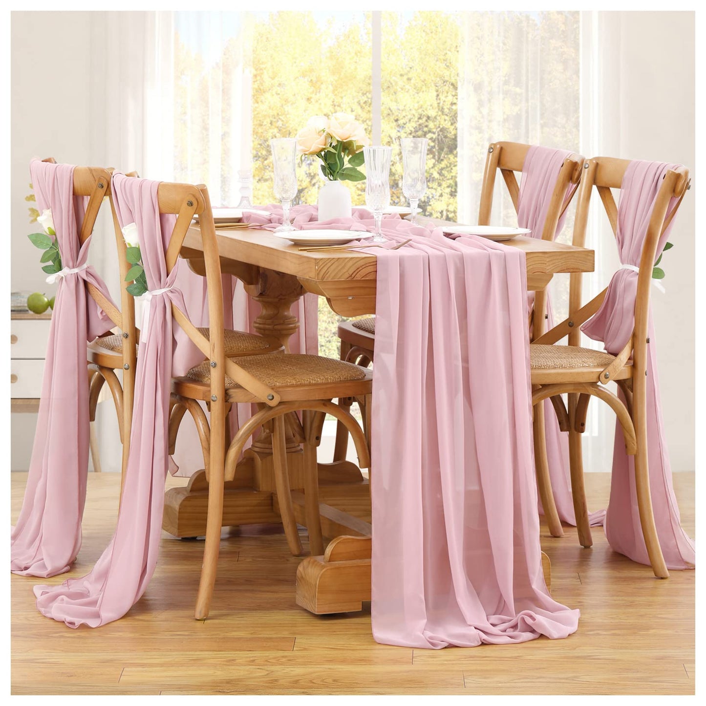 Dusty Rose Chiffon Table Runner 10 Pieces 27x120 Inches Elegant Soft Table Runners for Wedding Reception Table Decoration