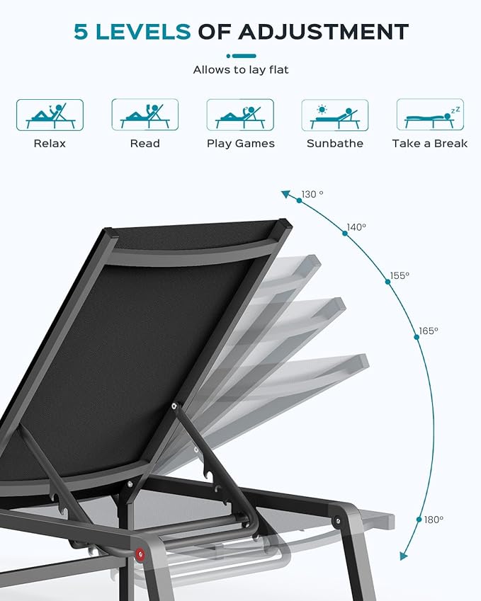 Ciokea Aluminum Foldable Lounge Chairs Set of 4