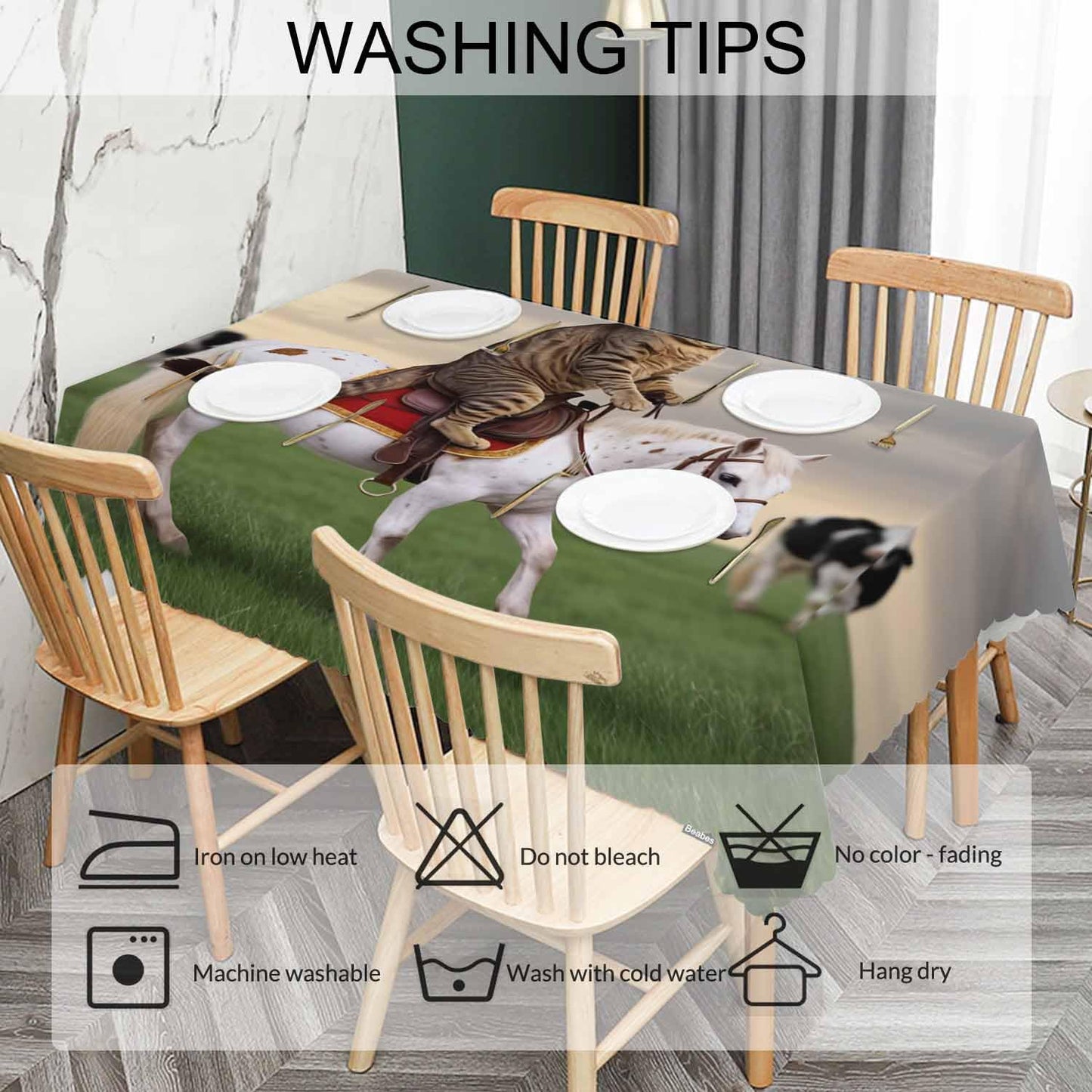 Beabes Cat Cowboy Kitchen Tablecloth Funny Cat On Horse Farm Cows Indoor Outdoor Table Cover Anti-Oil Table Cloths for Wedding Banquet Dinner Tablecloths, 52x70 Inch(4-6 Seats)