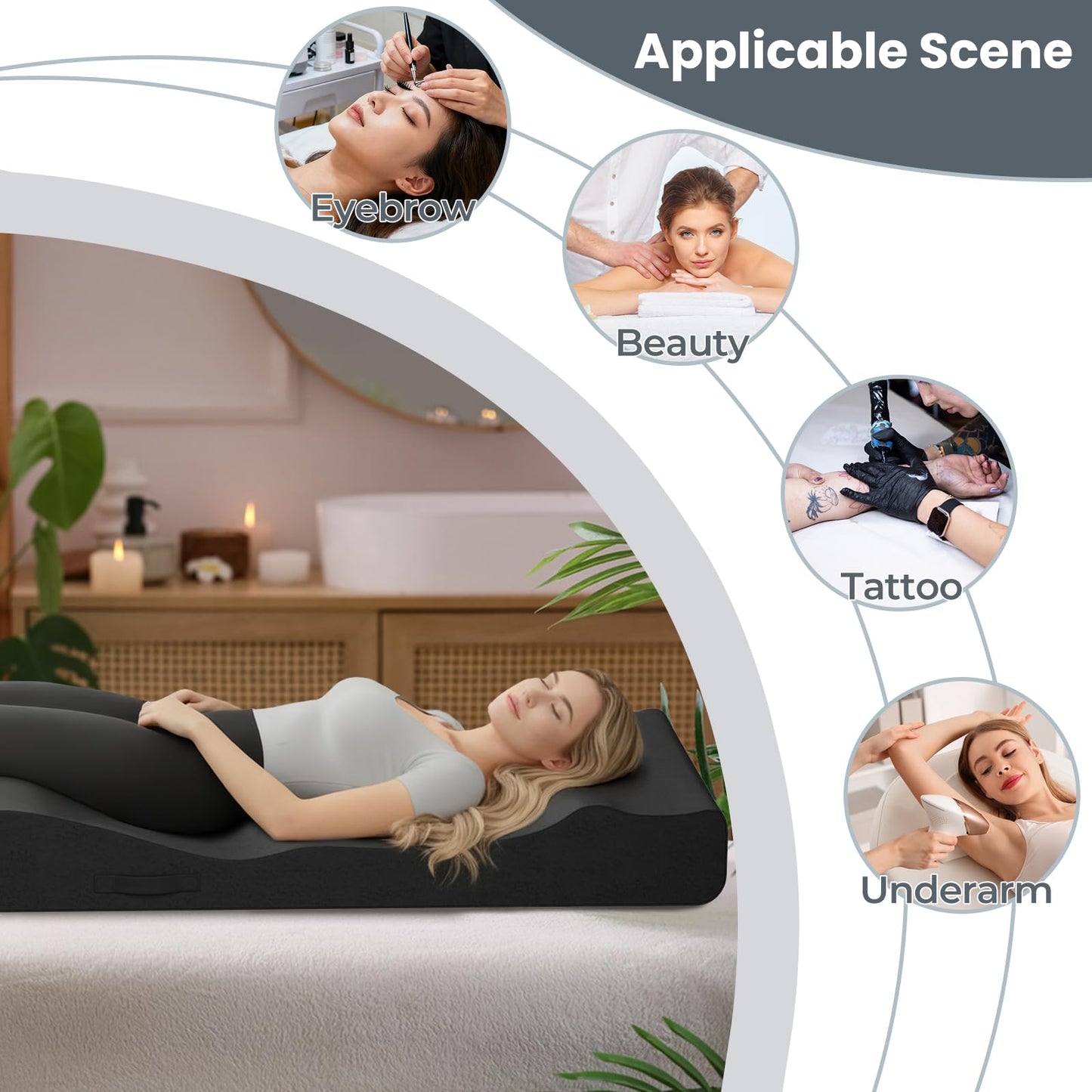 Selectico Ergonomic Lash Bed Topper, High-Density Foam Massage Table Topper with Plush Removable Cover, Non-Slip Massage Table Pad for Salon, Spa, Facial,Lash Extension Beds, 71"x27.5" (Black)