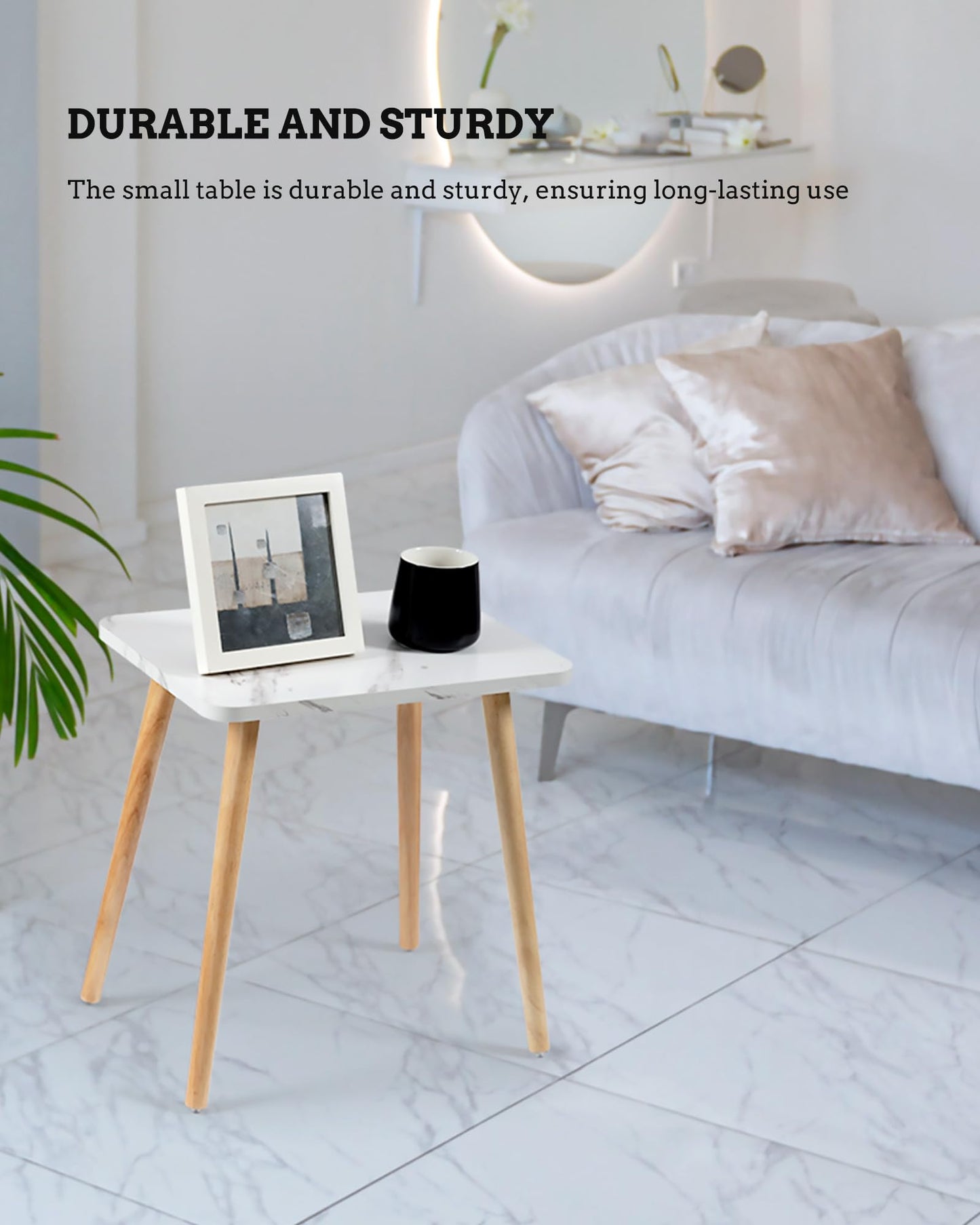 FORAOFUR Small Side Table, Set of 2 Modern Mini Coffee Table with Natural Wood Legs, Quick Assembly End Furniture for Bedroom Living Sofa, Minimalist Design for Nursery and Compact Homes, Marble