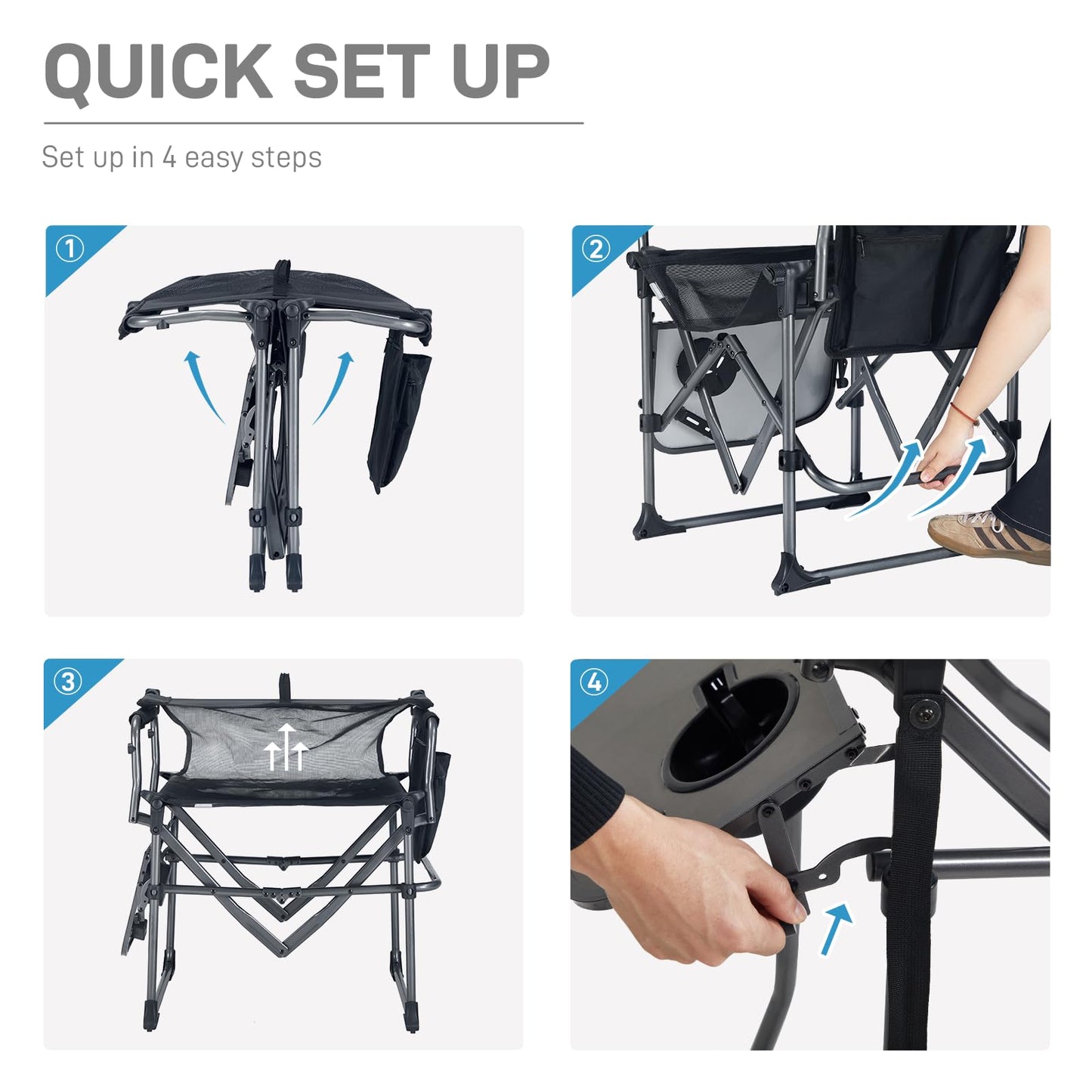 EVER ADVANCED Camping Directors' Chair with Side Table, Portable Folding with Compact Size, Breathable & Quick Dry Design Heavy Duty Lawn Chair with Pocket, 400lbs, Textilene Mesh, Black