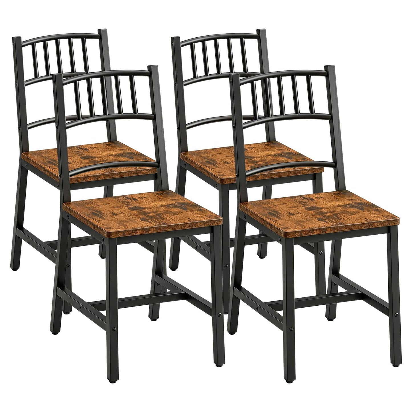 HOOBRO Dining Chairs Set of 4, Wooden Kitchen Chairs with Metal Frame, Industrial Dining Chairs with Back, Easy to Assemble, Farmhouse Dining Chairs for Living Room, Rustic Brown and Black BF39CDP401
