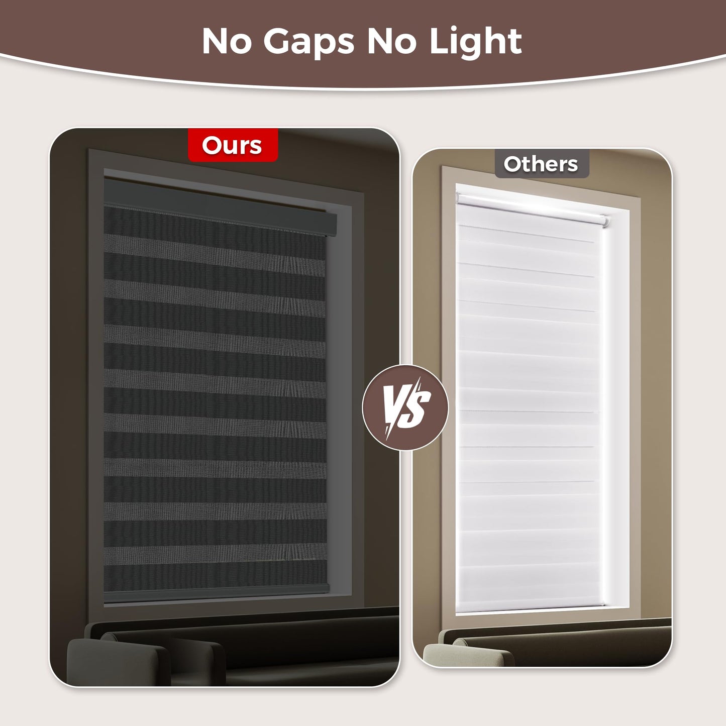 Allesin zen Cordless Zebra Blinds 22" W x 48" H Dark Gray, Dual Layer Day and Night Shades, Room Darkening Blackout & UV Protection, Child & Pet Safe, Easy Install, Home Office Window Treatment