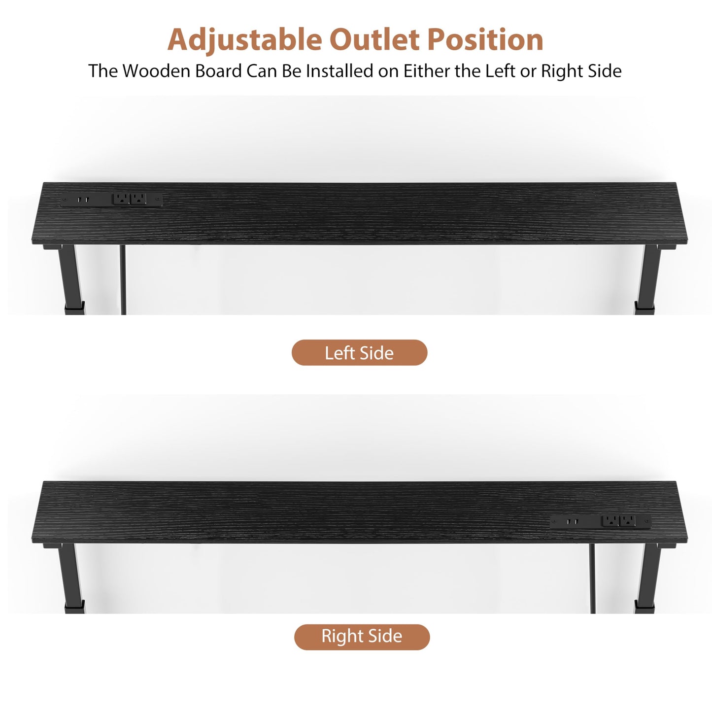 GRLEAF 35" Adjustable Height Narrow Console Table with Power Outlets, Long Sofa Table with Charging Station Behind Couch Table Skinny Entryway Table for Living Room, Hallway and Office – Black