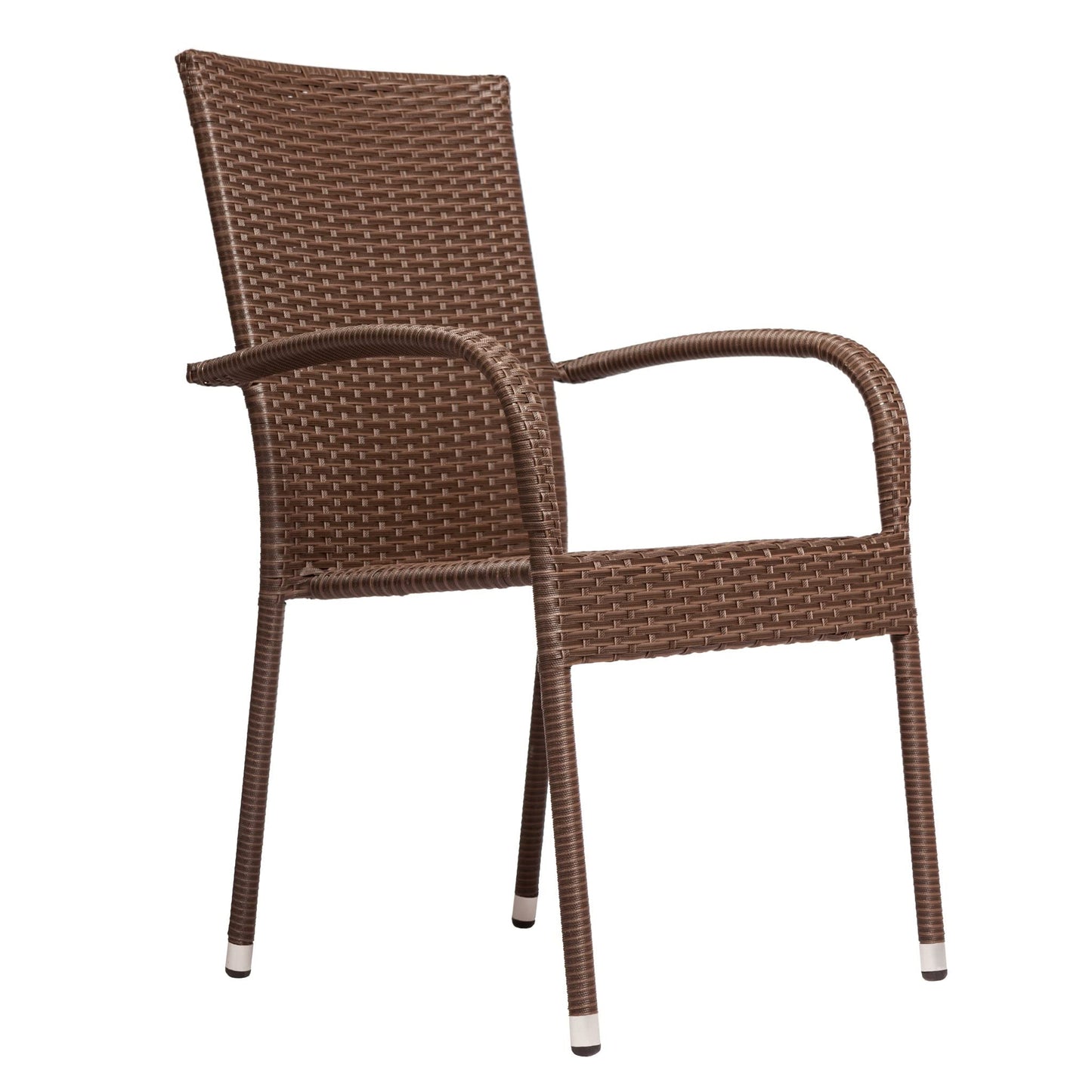 Morgan Outdoor Wicker Stacking Chair - Mocha - Set of 4 - Handwoven No Assembly All Weather Steel Powder Coated Frame Lightweight Indoor Outdoor Porch Backyard Lawn Garden Balcony - Patio Sense 62664