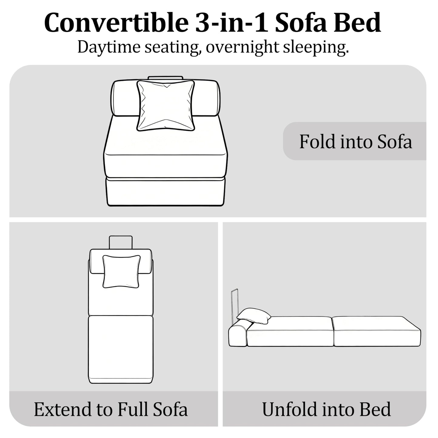 31.5'' Convertible Compressed Corduroy Folding Cloud Sofa Bed, Modern Boneless Pull Out Sleeper Sofa Couch in a Box, 3 in 1 Portable Lazy Floor Lounge Chair, No Assembly Needed, Beige, Pillow, Single