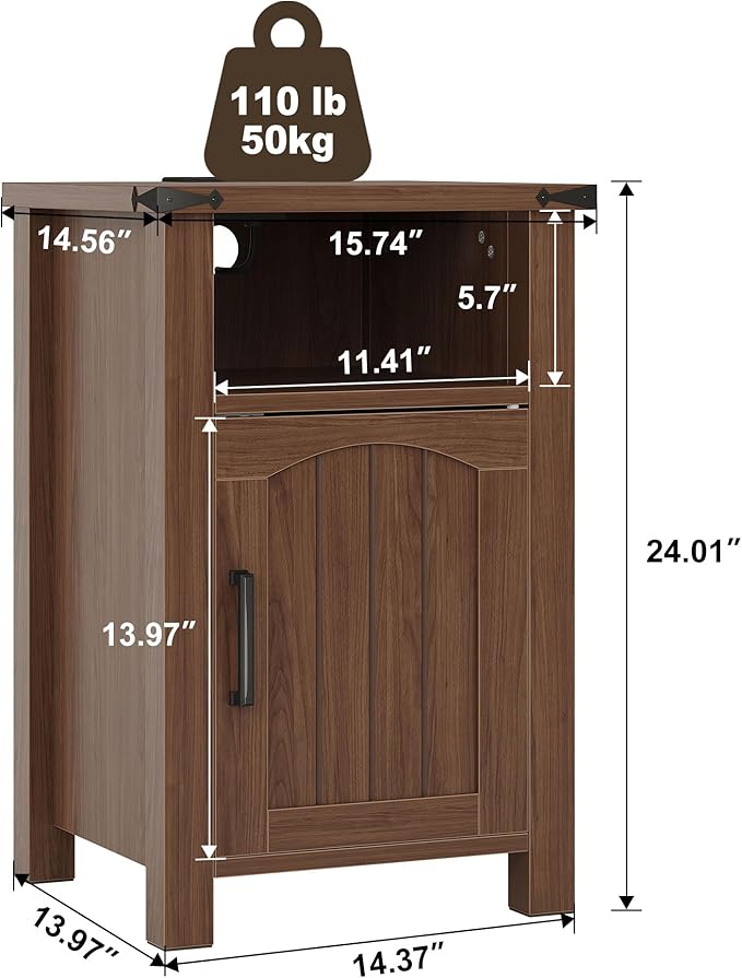 Farmhouse Nightstand with Charging Station, End Table with USB/Type-C Ports and