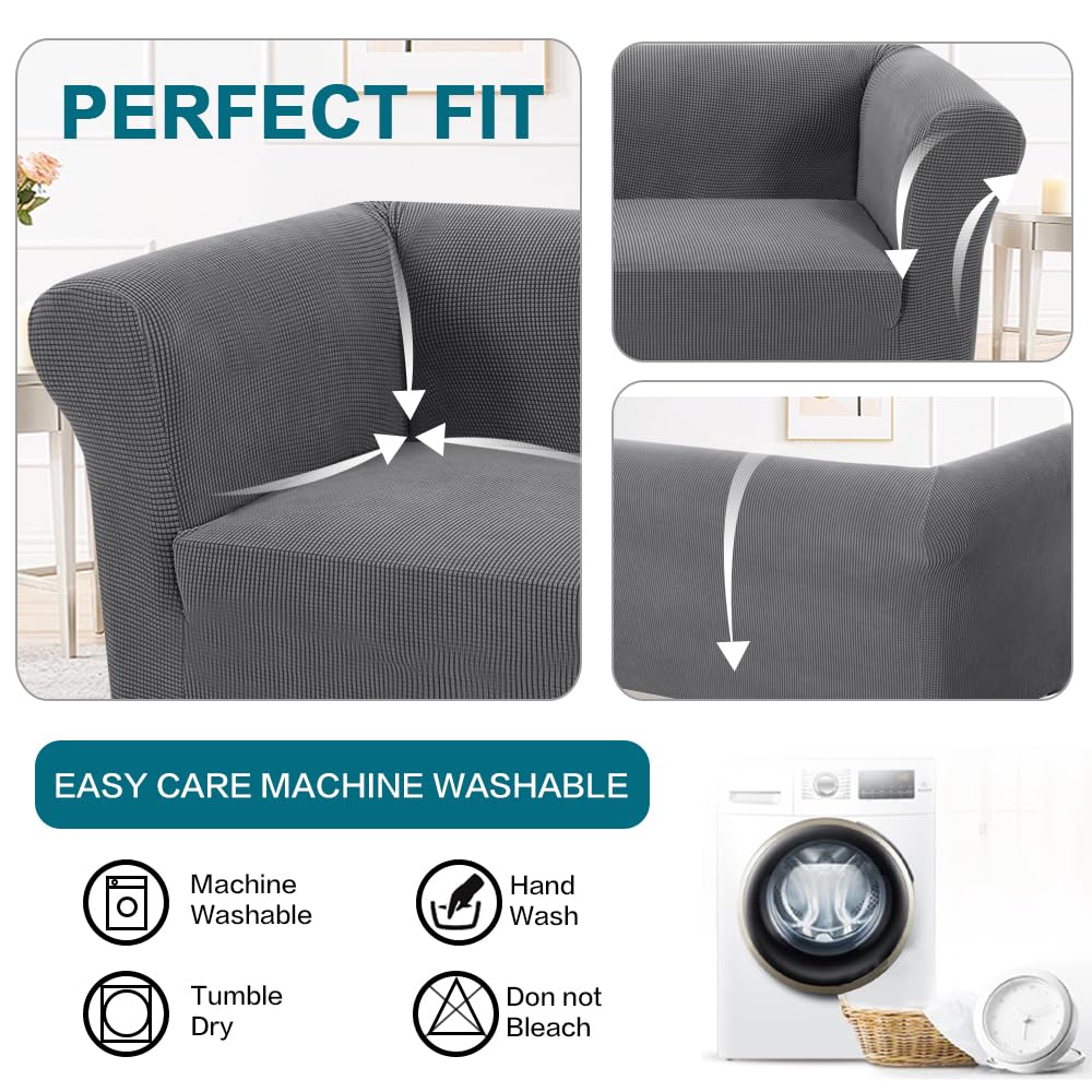 Turquoize Stretch Chesterfield Sofa Covers for Living Room Soft Sofa Couch Covers for 3 Cushion Couch Non-Slip Sofa Slipcover for Dogs Pet Furniture Protector Feature Jacquard Fabric (Sofa, Grey)