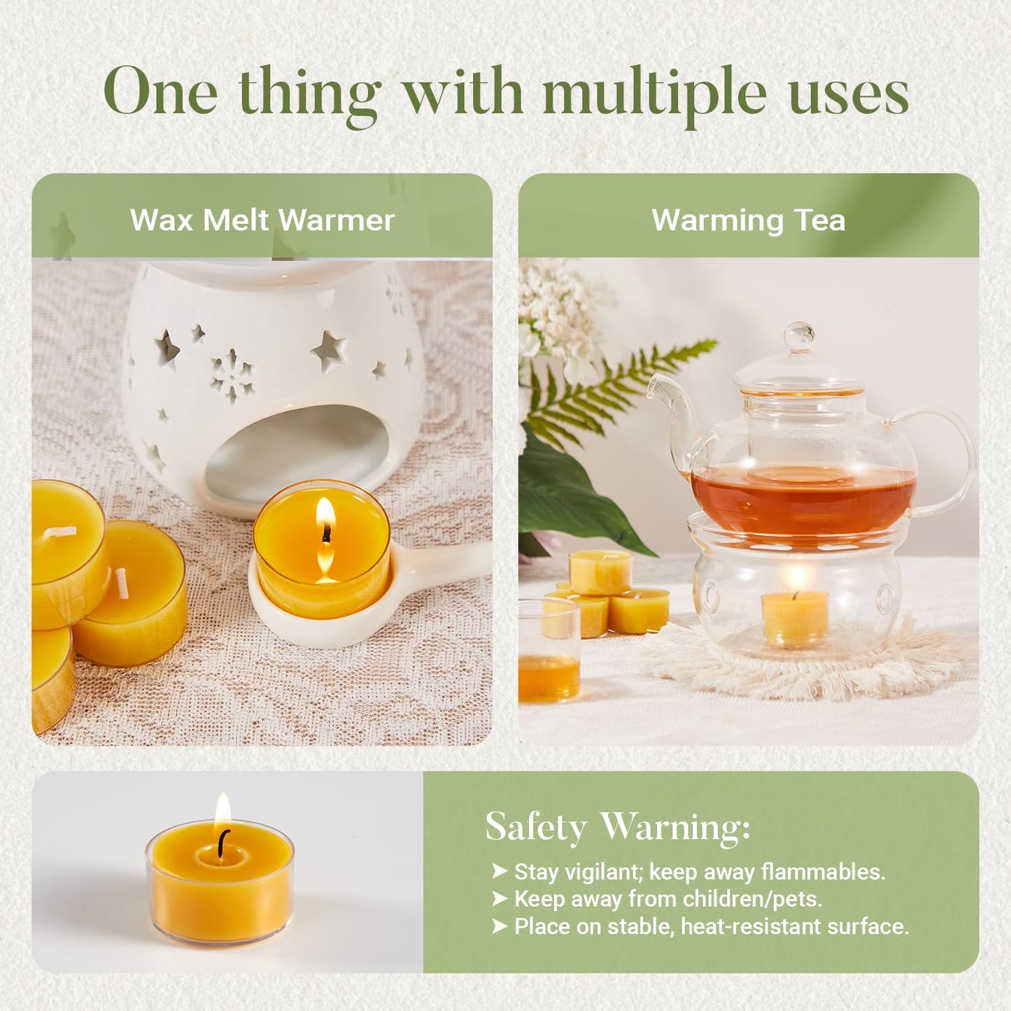 Ashlux 6 Hours Beeswax Tealights Candles, 24 Packs Pure Beeswax Tea Lights