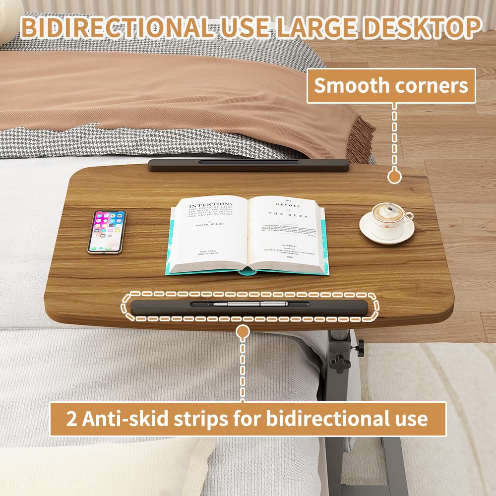Furist Laptop Lap Desk, Mobile Adjustable Overbed Bedside Table with Wheels, Portable Standing Bed Desk, Rolling lapdesk Lap desks for Adults with Casters& Mouse Pad